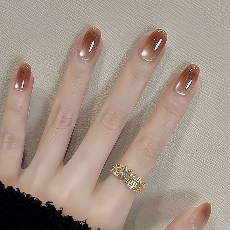 [Original by Ling Luo] Meteorite Latte Autumn and Winter Whitening High-End Aurora Brown Melard Gradient Handmade Nail Art