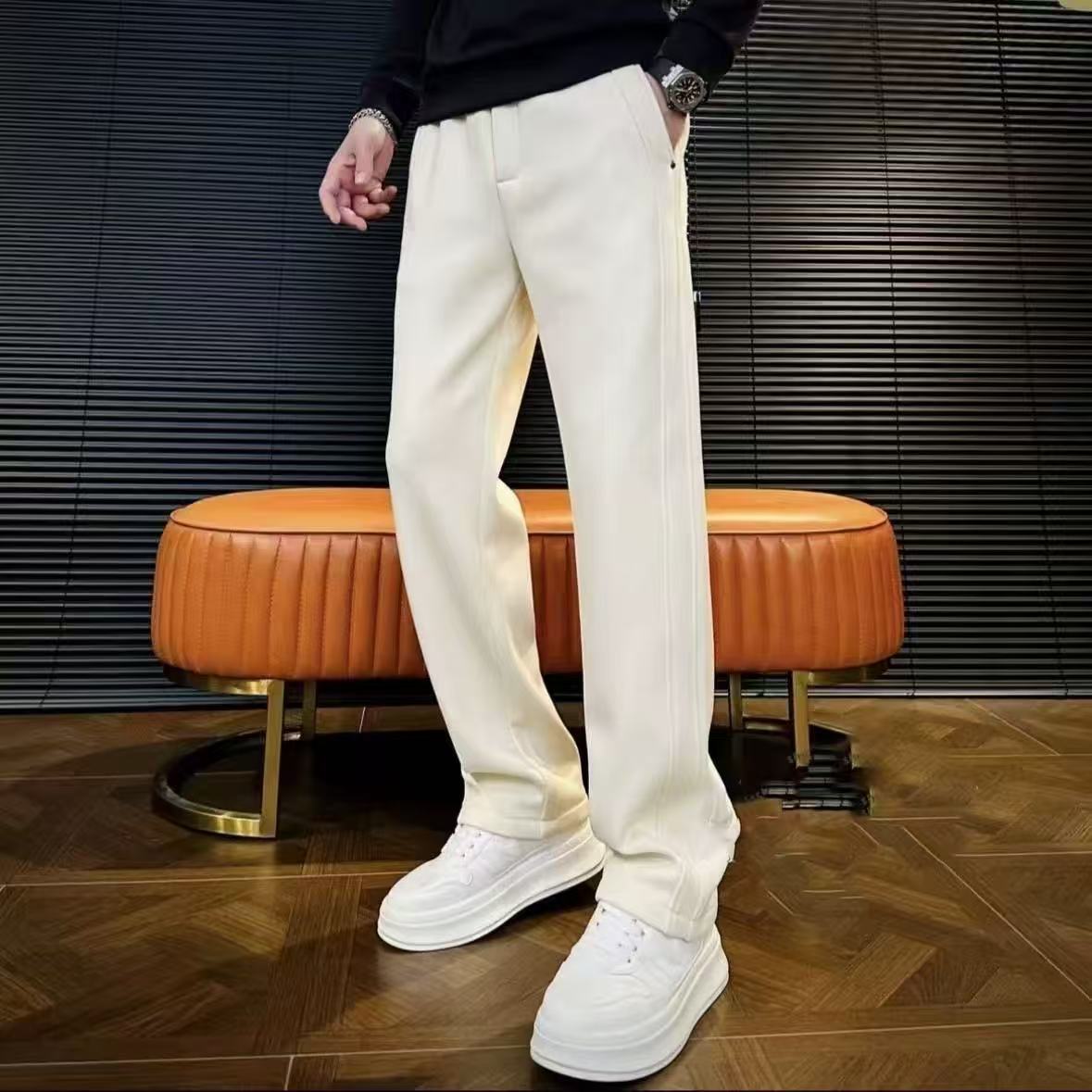 2025 Winter Men's Casual Pants Trendy Comfortable Personalized Trousers High-End Light Fashion Luxury Simple Straight-Leg