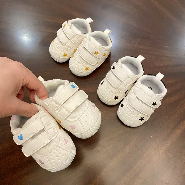 Spring and Autumn New 0-1 Year Old Boys and Girls Soft Bottom Soft Surface White Shoes 2-4-7-13 Month Newborn Toddler Shoes