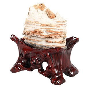 Solid Wood Stone Base with Groove No-digging Huangheshi Pebbles Taishan Stone Irregular Ornaments Wooden Bracket