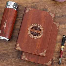 复古商务木质记事本 企业加印logo 礼盒礼品套装 红木镂空笔记本