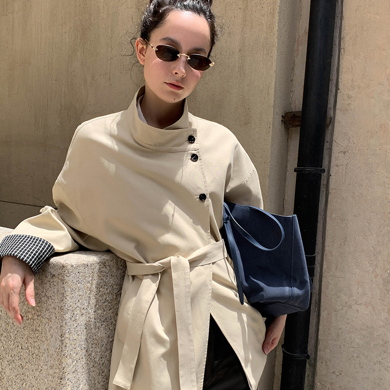 MOXI十三行女装2025秋季新款韩版格子中长款小个子女式风衣外套女