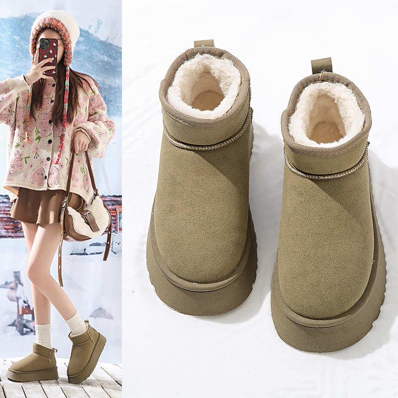 Botas de nieve de suela gruesa de bizcocho para mujer 2024 invierno nuevo tubo corto impermeable aumento de los zapatos de algodón cálido más zapatos de pan de terciopelo