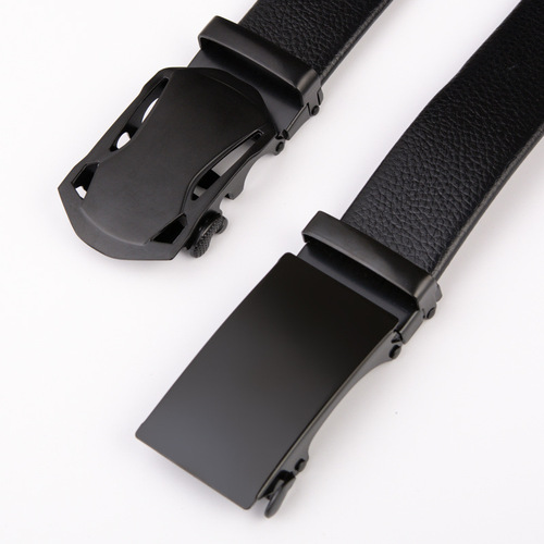 Automatic Buckle Leather Belt Black Face Sports Car Style Waist Bag Edge PVC Wear-Resistant Scratch-Resistant Men's Pants Belt Hot Sale at Street Stalls