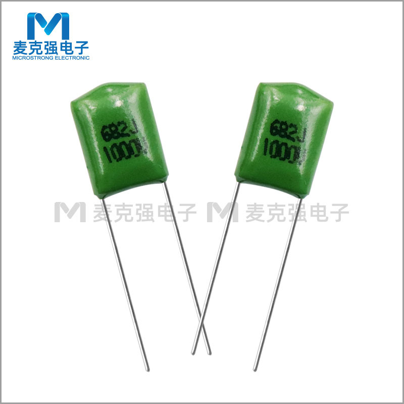 CL11涤纶电容3A682J 682J1000V 6.8nF 脚距P=7 聚酯膜电容绿色