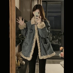 羊羔毛牛仔外套女秋冬季2025新爆款宽松加绒棉衣服小个子加厚棉袄