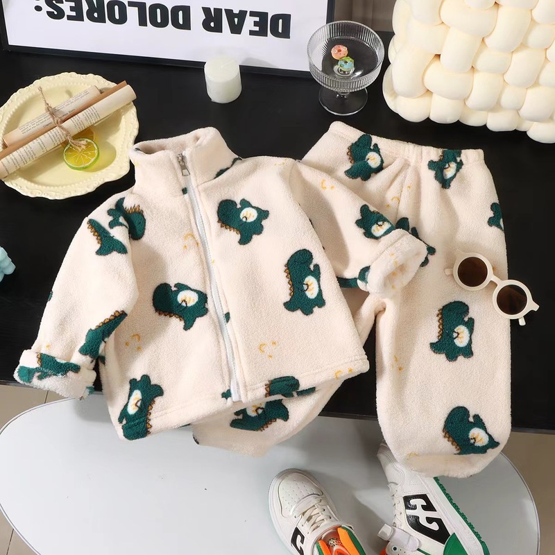 儿童冬季家居服新款中小童法兰绒卡通萌趣家居服加绒加厚睡衣套装|undefined
