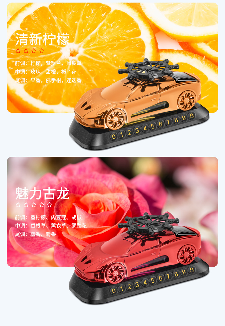 New solar helmsman car model aromatherapy ornaments car perfume three-in-one multifunctional car parking card car