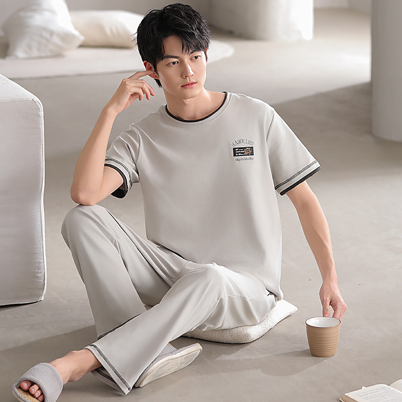 Pijamas de algodón masculino de primavera y otoño de manga larga de algodón de tamaño grande de otoño y invierno de ropa de casa para niños