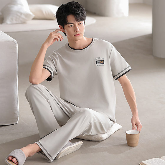 Outer Wearing Pure Cotton Men's Pajamas Men's Spring and Autumn Long Sleeve plus size Cool Cotton Autumn and Winter Boys Home Clothes suit