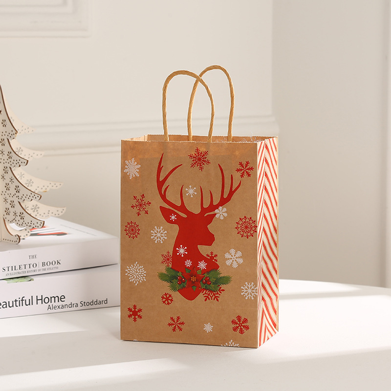 Christmas Hat, Christmas Tree, Elk Pattern Cute Style Christmas Cute Christmas Hat Christmas Tree Elk Kraft Paper Daily Gift Bags