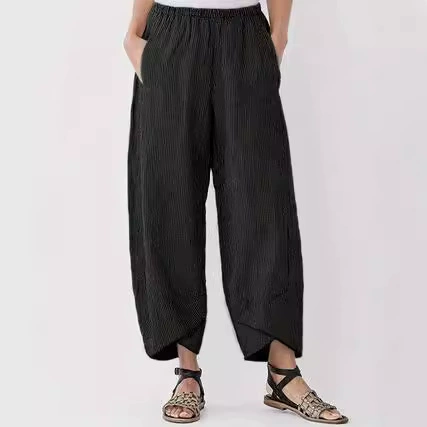 Amazon сплошной цвет полосатые свободные повседневные прямые женские брюки