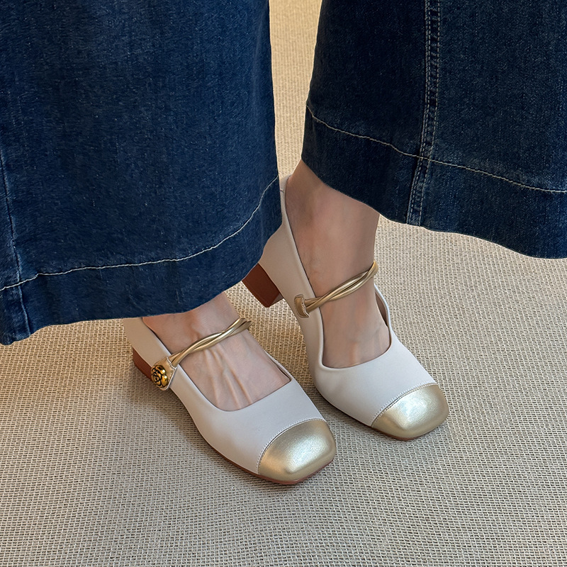 2501-1~French Style Elegant Mary Jane For Women, Small Style, Color Block Square Toe, Shallow Mouth, Soft Sole_vogvips.com