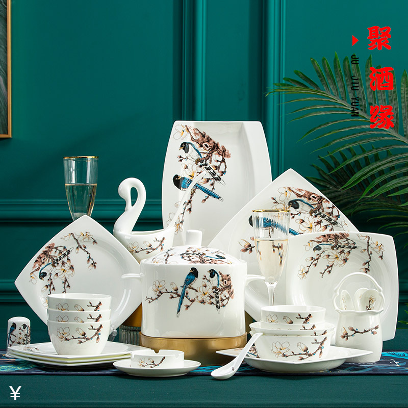 Dishes and Dish suit Chinese Household Jingdezhen Ceramic Tableware Bone China Dishes and Dish Square Household Bowl and Chopsticks suit Dishes and Dish suit Chinese Household Jingdezhen Ceramic Tableware Bone China Dishes and Dish Square Household Bowl and Chopsticks suit