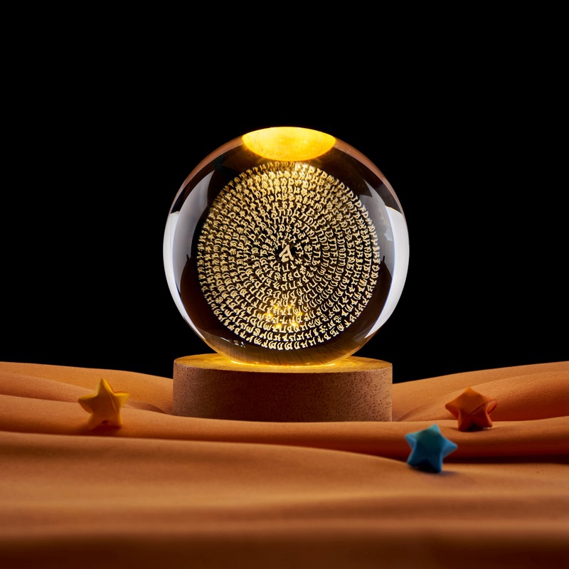 3D laser engraving of scriptures, crystal ball, glowing night light, decorative ornament, creative craft wholesale.