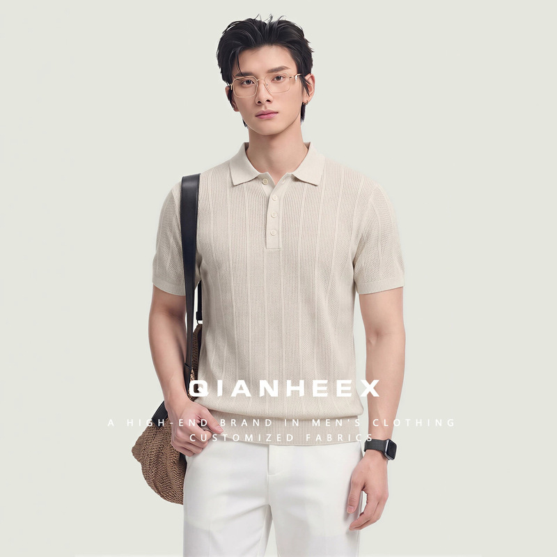 "Graceful Gentleman" Italian Old Money Style Short-Sleeved Polo Shirt for Men, Tencel Linen Knitted T-Shirt, Breathable for Summer