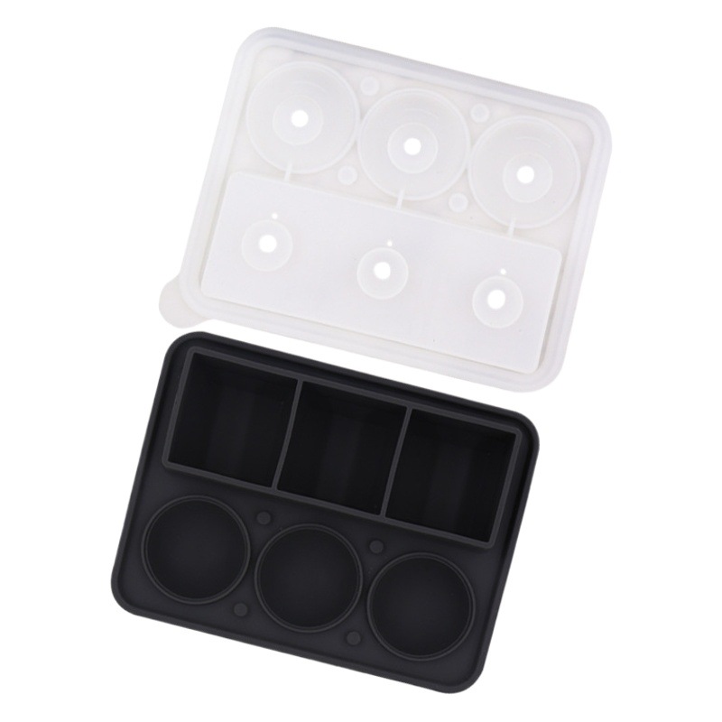 Amazon Hot whisky bandeja de hielo Creativa 3 + 3 bandeja de hielo caja de hielo de hockey sobre hielo con embudo de inyección de agua bandeja de hielo de silicona