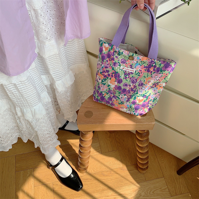 75g Weight Magnetic Buckle Closure Type Top Handle Strap Type Handbag Bags Type Casual Occasion Canvas Material Flower Pattern Spring&Summer Season Women's Gender Vacation Style Square Shape Women's Canvas Flower Vacation Square Magnetic Buckle Handbag 7