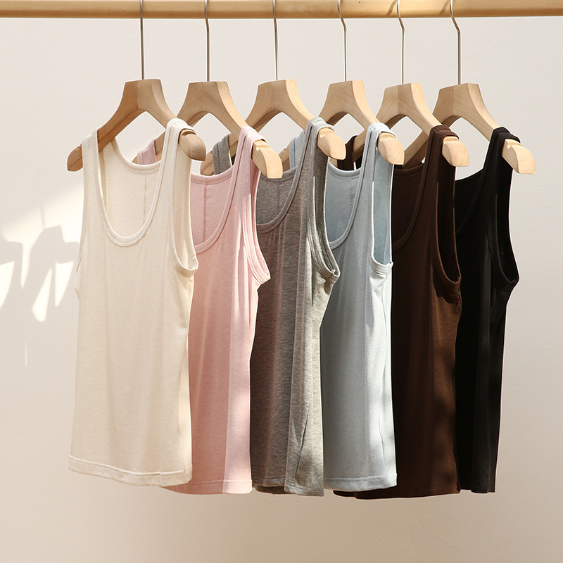 K New Tencel Wool Camisole for Women, Summer Solid Color Simple Versatile Vest, Lyocell Inner Layer Round Neck Base Shirt