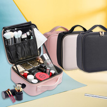 专业跟妆师化妆包纹绣工具箱PU皮质手提粉色大容量美容隔板收纳包