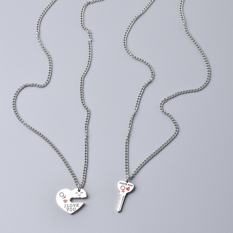 curb chain Chain Type Titanium Steel IG Style Simple Style Letter Heart Shape Key Pendant Necklace