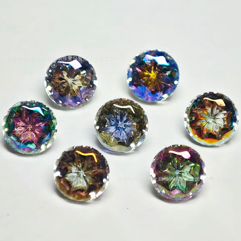 New Round Coated Flower Heart Water Baby Zircon Colorful Jellyfish Shape Sparkling Stud Earrings Loose Stone Xiaohongshu Hot Item