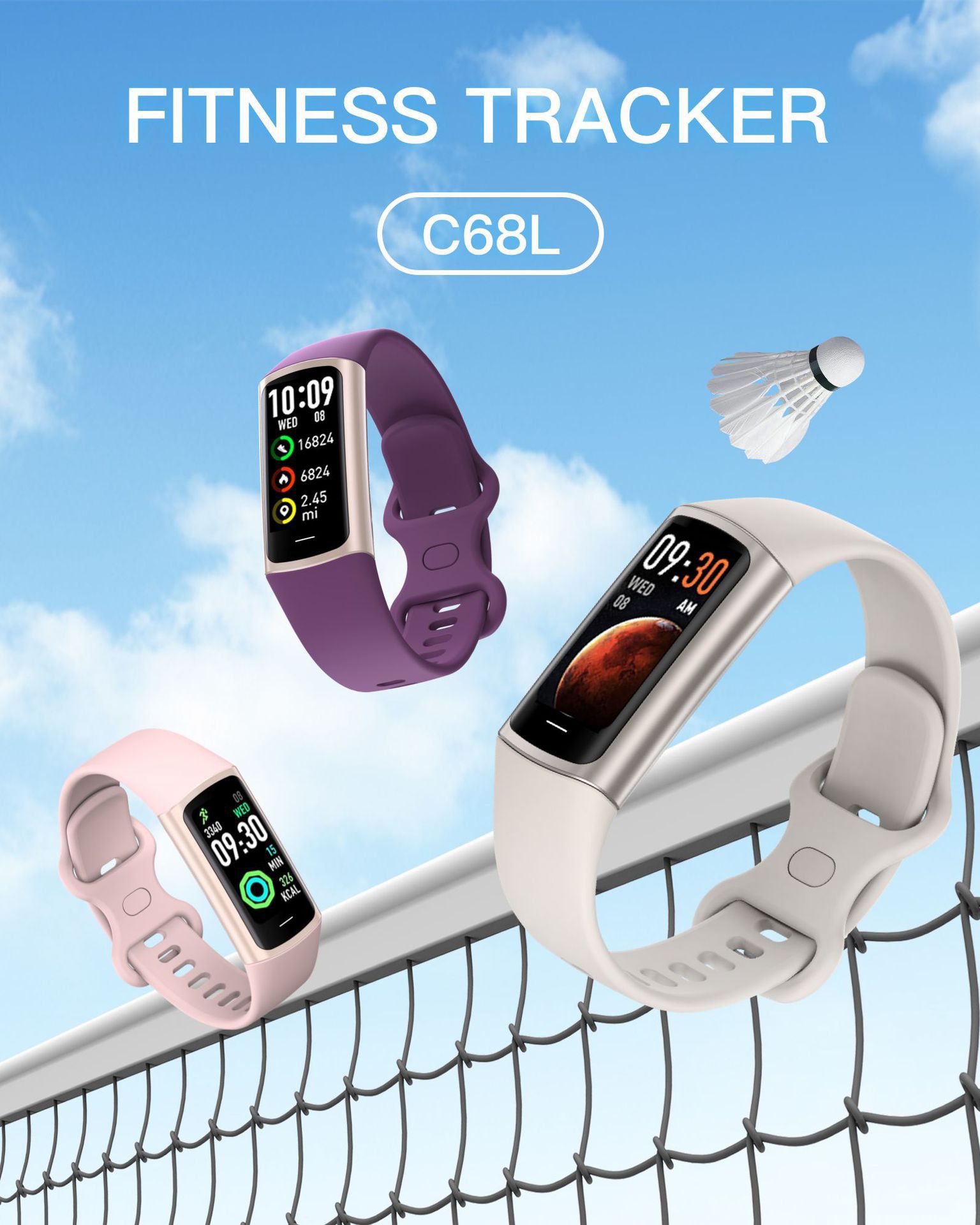 The new cross-border C68L smart bracelet pedometer, heart rate, blood pressure, blood oxygen, sleep and body temperature monitoring men's watch full figure