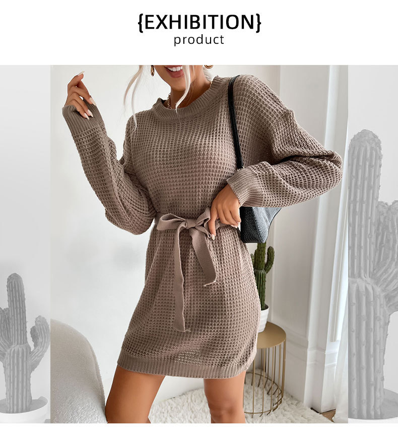 lace-up waffle sweater dress nihaostyles wholesale clothes NSYYF89322