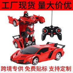 跨境一键变形遥控汽车儿童赛车模型男孩警车变形机器人玩具车批发