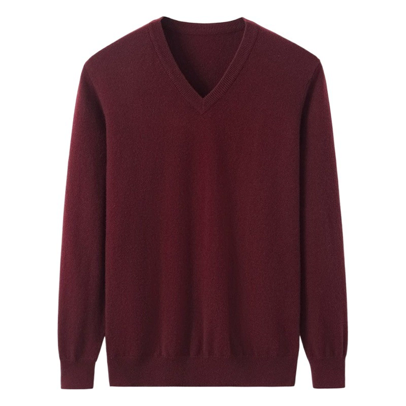 Ordos 100, свитер из чистого кашемира, мужской свитер с V-образным вырезом, теплая осенне-зимняя Базовая рубашка из Красного кашемира с куриным воротником