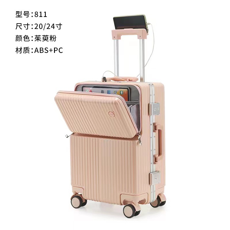 Baja de aluminio con cubierta abierta delantera, maleta de viaje, 20 maletas multifuncionales, maletas de embarque, ruedas universales de 24 pulgadas, maletas de negocios