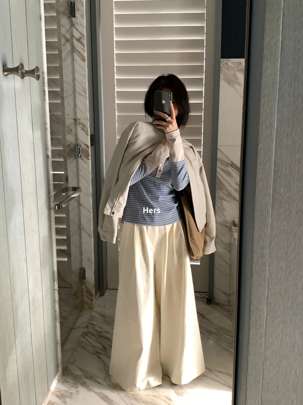 彼女のスイート初秋レディース韓国風シンプルレトロコントラストストライプハーフブレストラウンドネック長袖Tシャツ92033|undefined