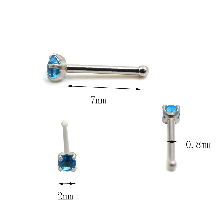 Piercing para nariz redondo con incrustaciones de circonita y varilla recta de acero inoxidable 316L de 0,8 mm, disponible en stock._voghion.com