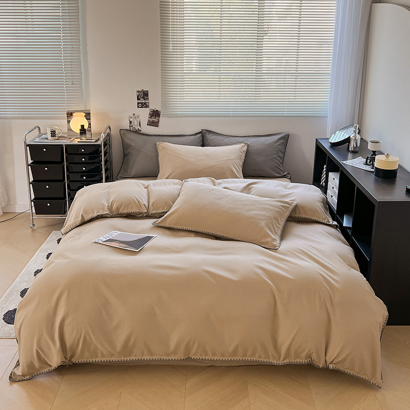 2024 nuevo conjunto de cuatro piezas de cama AB doble colcha de colcha de color sólido de una sola pieza dormitorio de estudiantes sábanas individuales de tres piezas