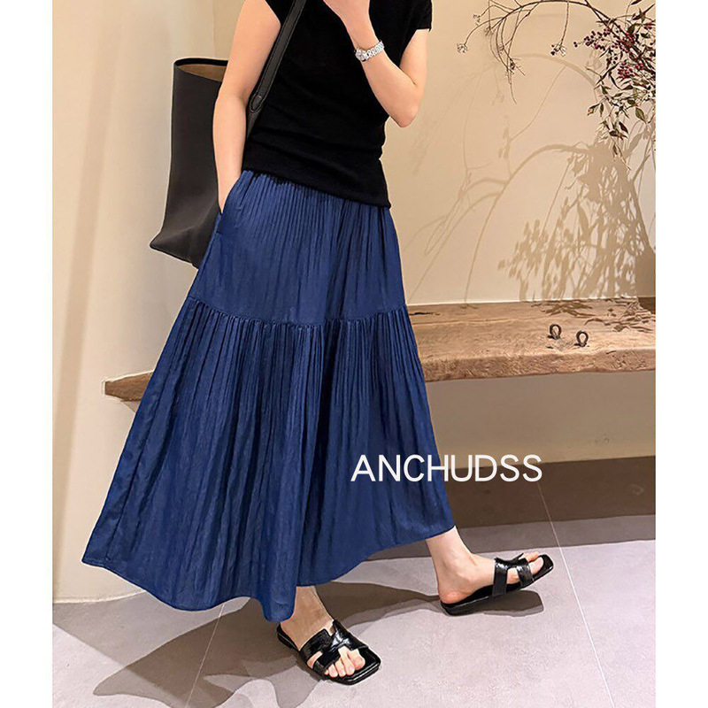 Spring Is Not Too Late, Prussia~! High-End Prussian Blue Pleated A-Line Mid-Length Skirt for Women, New Summer Style 26 Spring Is Not Too Late, Prussia~! High-End Prussian Blue Pleated A-Line Mid-Length Skirt for Women, New Summer Style 26