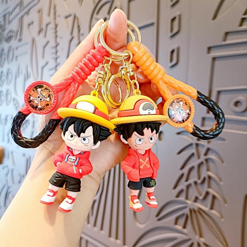 New One Piece Cartoon Keychain Luffy Doll Boy School Bag Pendant Kidsren's Claw Machine Small Gift Wholesale