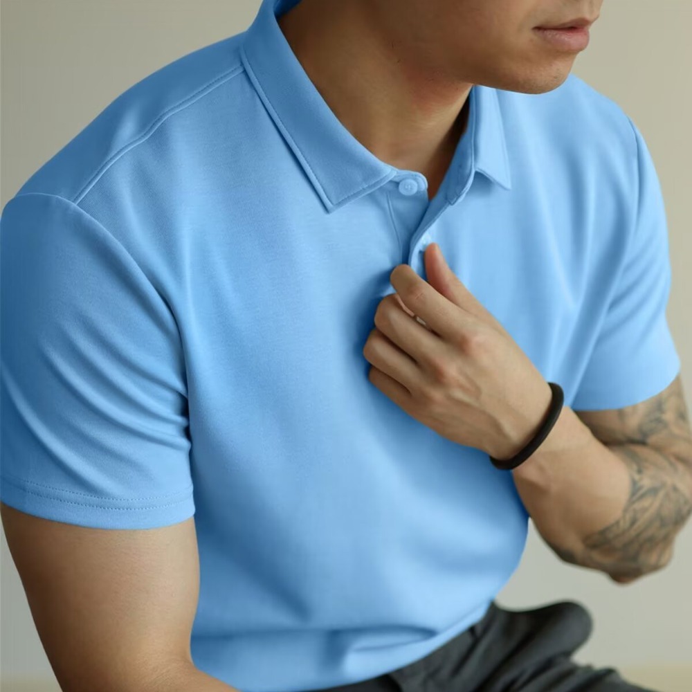 Camiseta de polo con cuentas de seda de hielo americano Camiseta de trabajo de manga corta delgada de manga corta para hombre Camisa de Paul de viaje informal de negocios