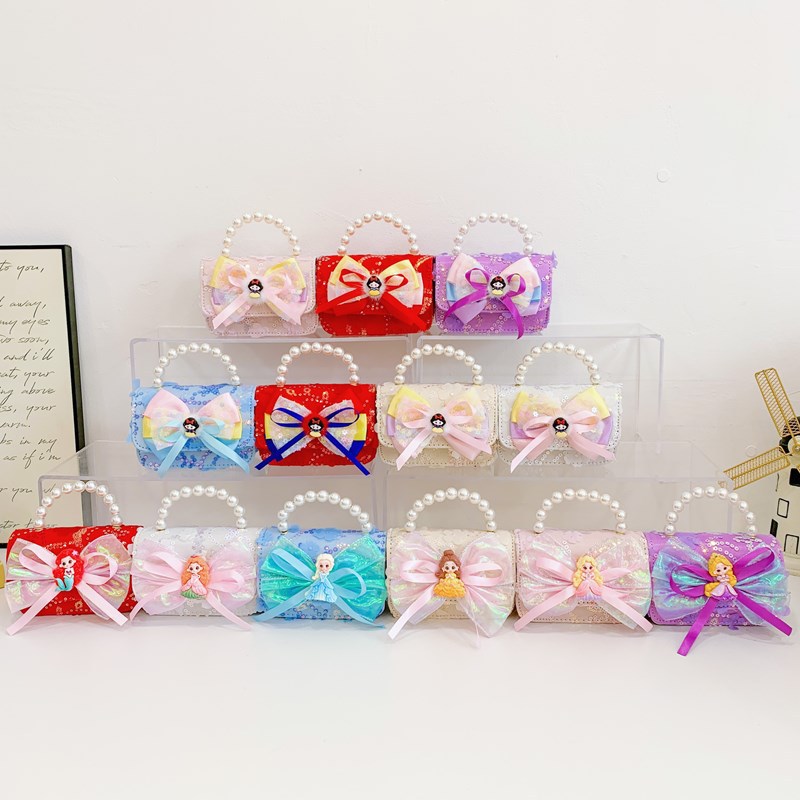 Xiaoxiangfeng bolso de hombro para niña lindo lazo cadena de moda bolso de bebé nuevo bolso de perla para niños