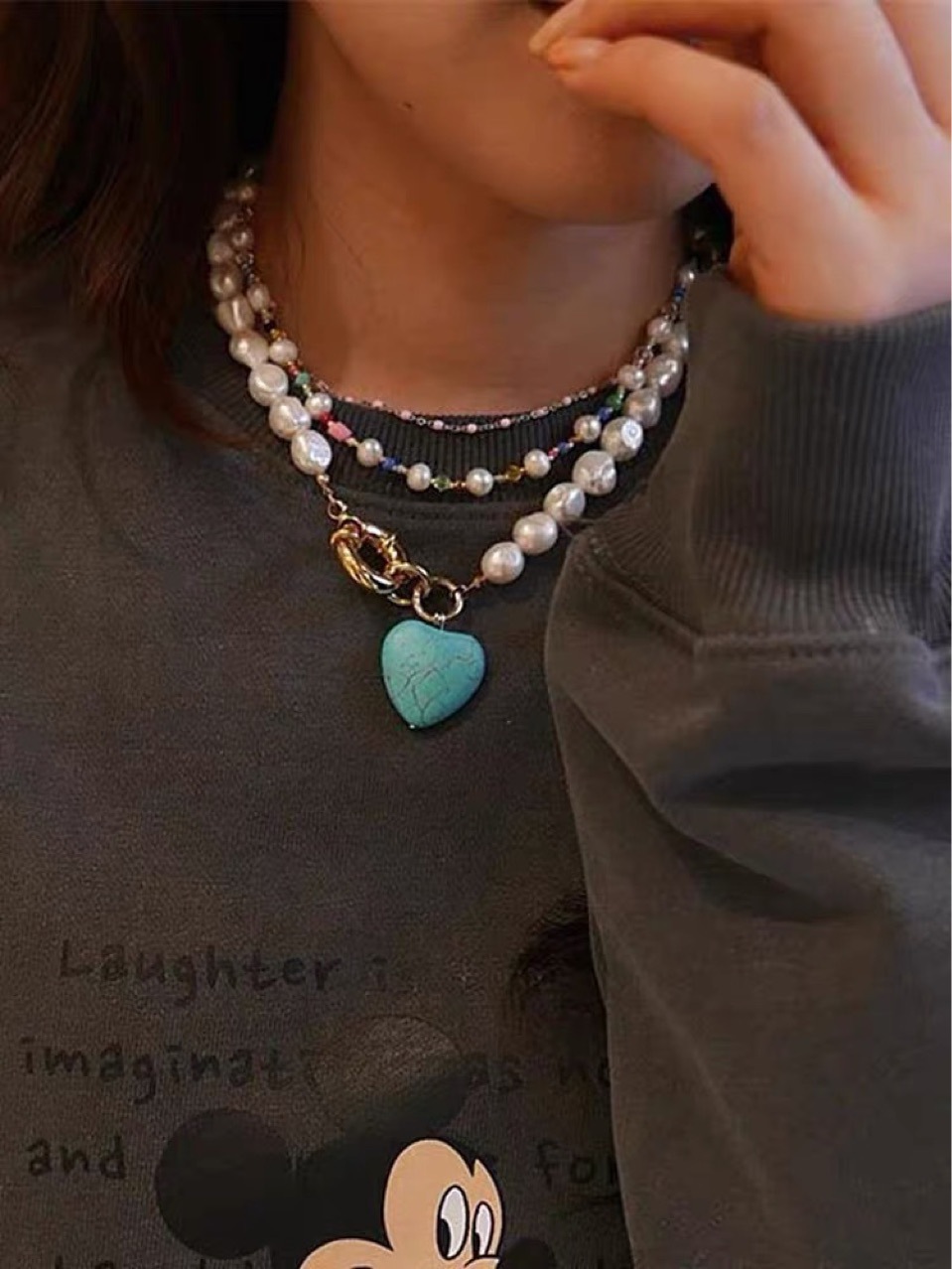 Mode Perle Herzform Legierung Halskette Großhandel display picture 1