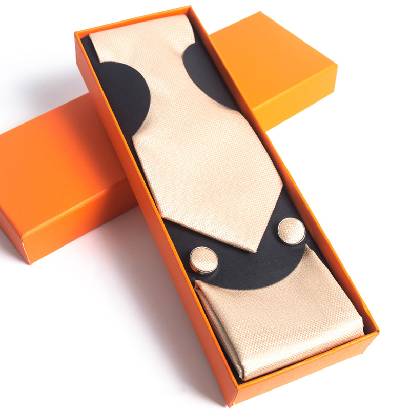 Paisley Men's Square Scarf Cuff Set Business Casual Tie Orange Gift Box_voghion.com