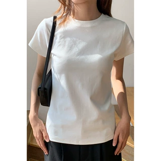 棉质白色短袖t恤女夏秋季韩版修身基础款圆领上衣四季内搭打底衫