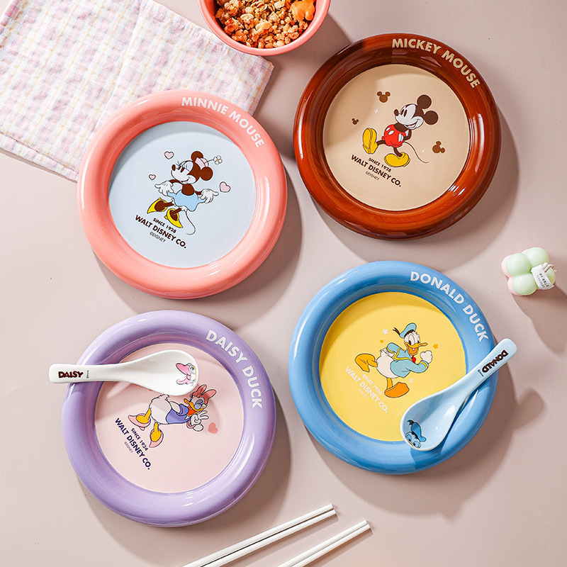 Disney Mini 8 pulgadas de dibujos animados de cerámica cubiertos de platos profundos set de platos caseros de borde grueso sin envío