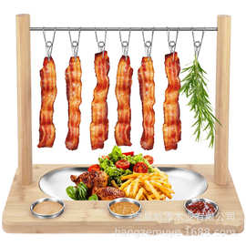 木质烤肉收纳架派对培根火腿烤肉架带蘸料盘餐厅熟食烧烤置物架