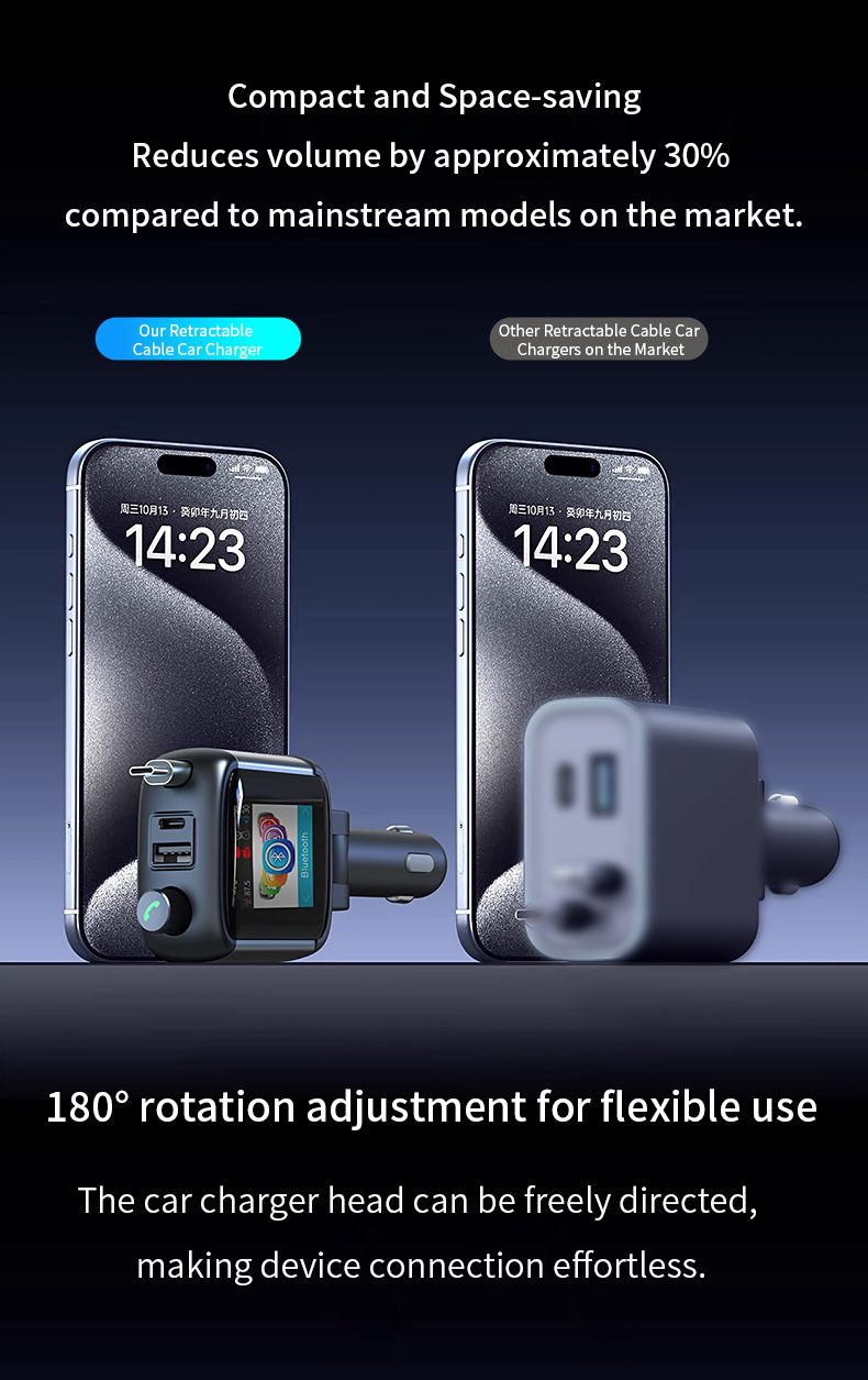 Car-mounted color display screen Bluetooth FM transmitter hands-free calling PD65W fast charging charger MP3 player