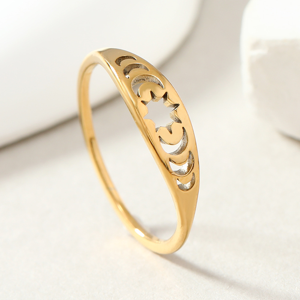 Europa y América nueva moda simple anillo no-desvanecimiento creativo corte hueco estrella de seis puntas de acero inoxidable anillo joyería fábrica image 10