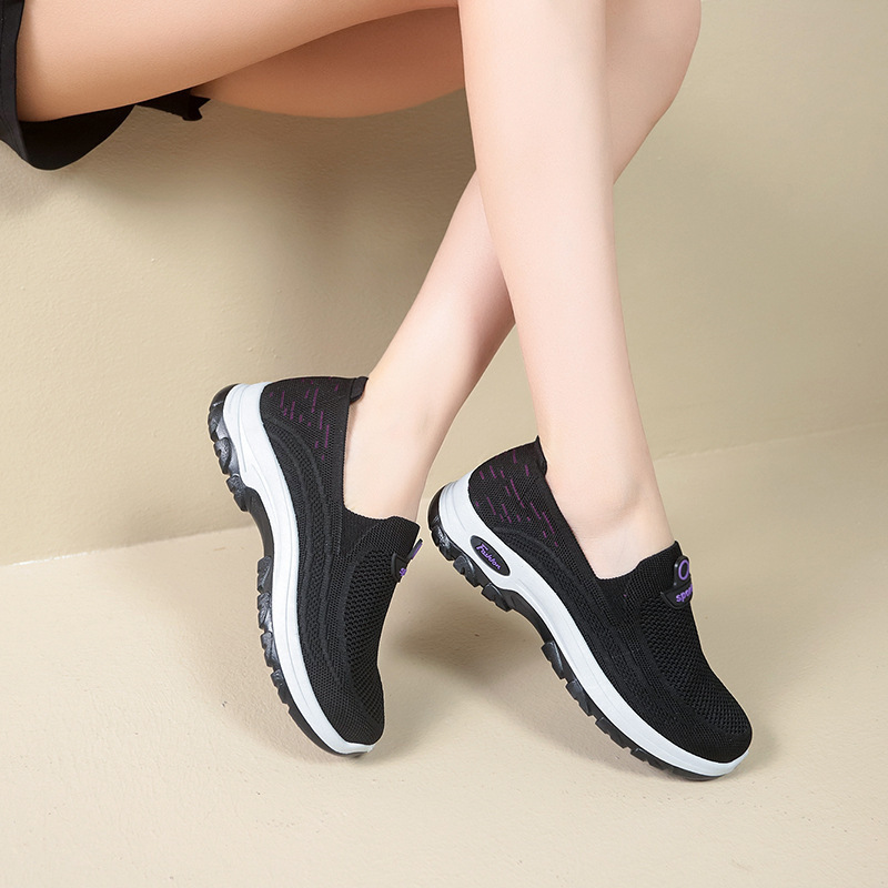 2025 Summer Hollow Fly Knit Foreign Trade Women's Shoes Mesh Shoes Slip-On Mom Shoes Comfortable Casual Sports Shoes Special Price