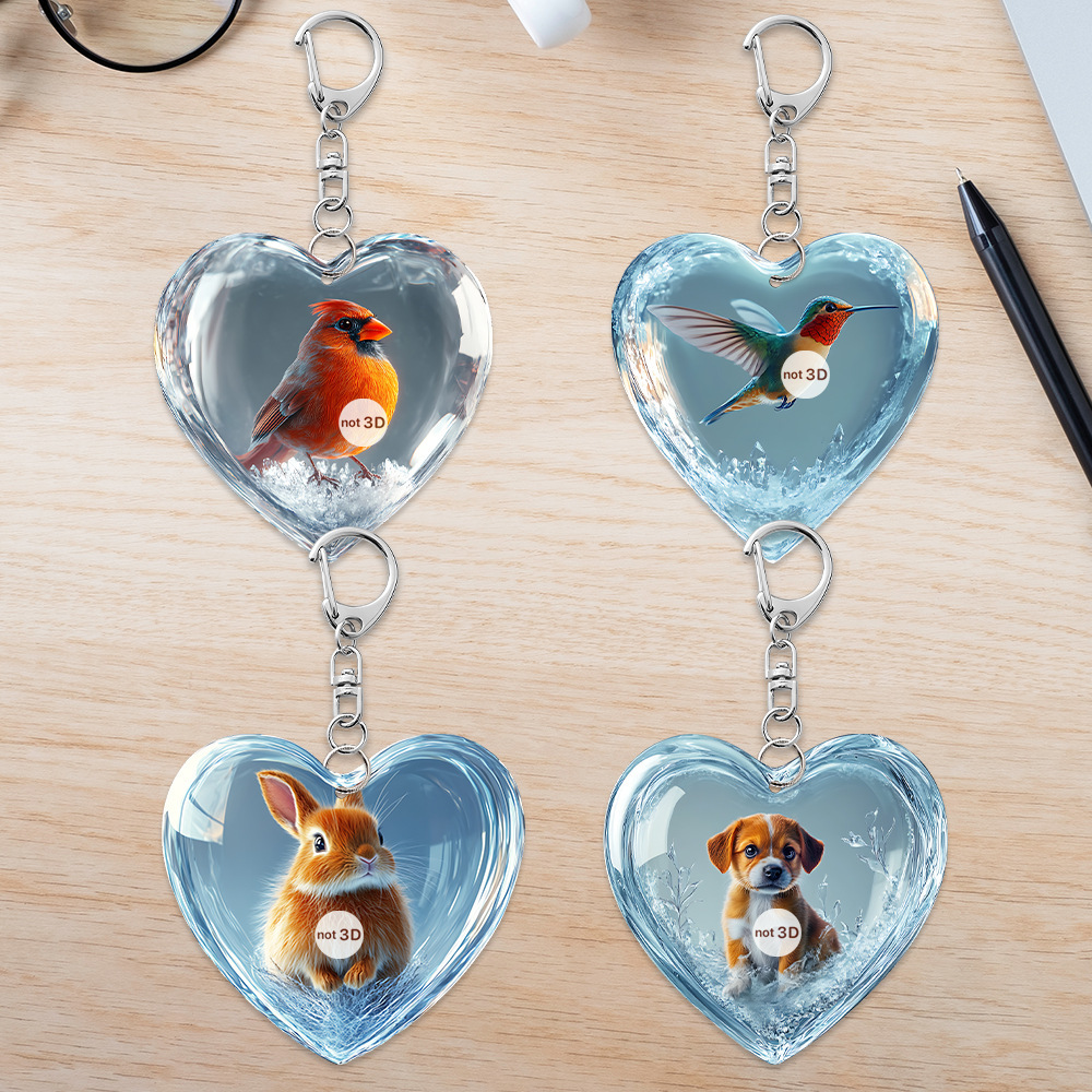 Transfronterizos lindos pájaros en forma de corazón conejo cachorro serie de animales llavero acrílico colgante decoración colgante