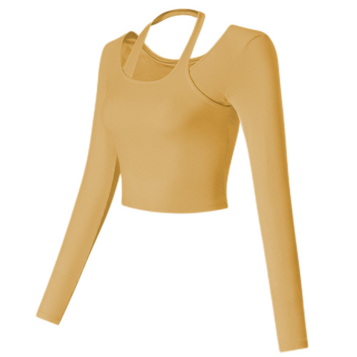 Women's Yoga Top for Autumn and Winter, Running Sports, Short Sleeve, New, with Rapid Neck Gaiter and Chest Support