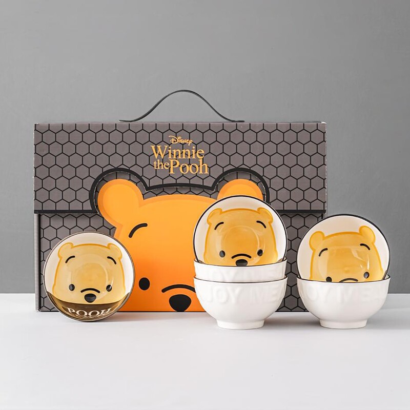 Polytai People Winnie the Pooh Six Bowl Set Creative Cartoon Ceramic Bowl Tableware Set Business Event Gift Wholesale