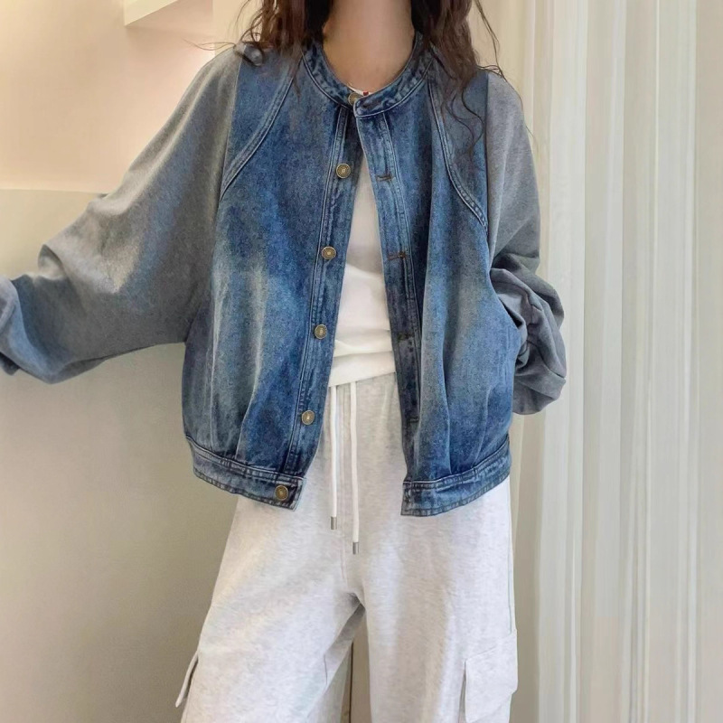 假两件拼接牛仔外套女欧洲站早春2025新款欧货女装宽松洋气上衣潮|undefined